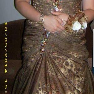 Brown and cheetah print strapless dress